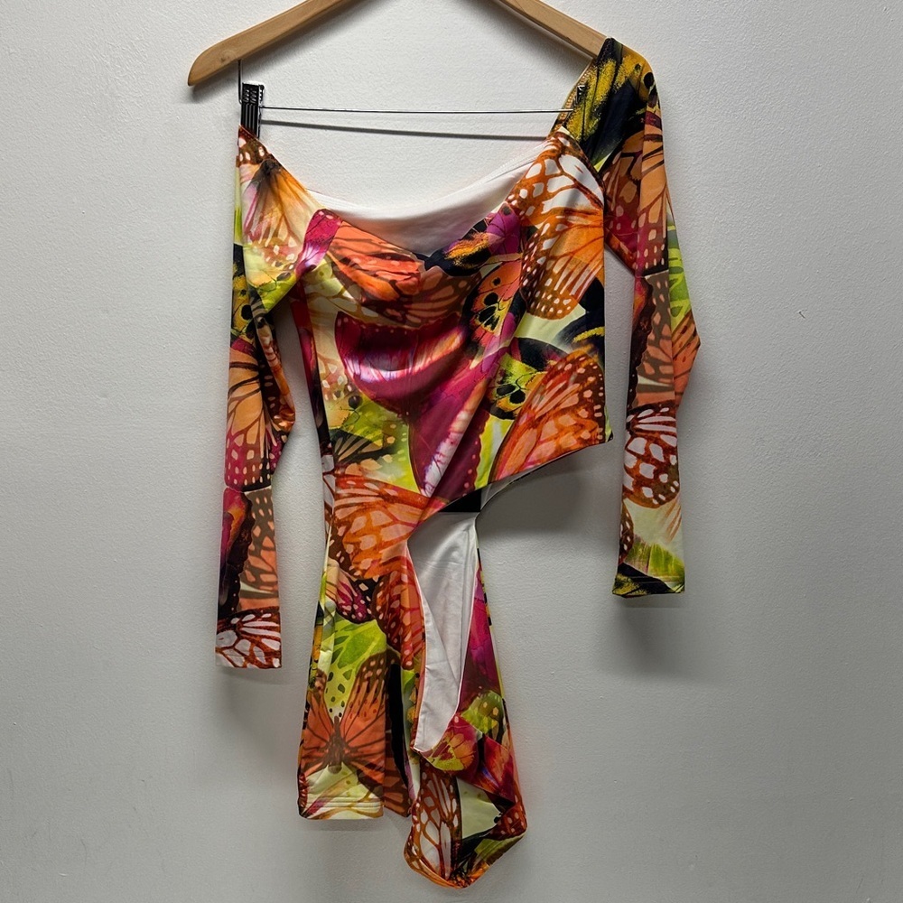 White Fox City Girl Long Sleeve Mini Dress Sunset Monarch Butterfly New Medium - Picture 4 of 7